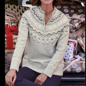 Soft Surroundings 1/2 Zip Sascha Fair Isle Grey  Pullover Sweater XL
